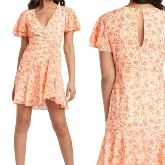 Ever New Joanns Ruched Mini Dress Apricot Size 10 NWT - Picture 1 of 11